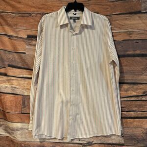 Kenneth Cole Reaction XL Men Striped Button Down Dress Shirt Casual Long Sleeve